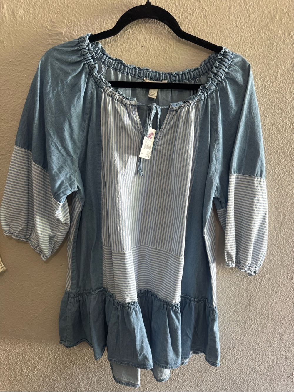 Cato Light Blue Striped Peasant Tunic